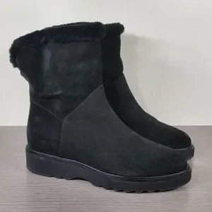 Aquatalia Kimberly Boot Black Suede Shearling Womens Size 8.5 M